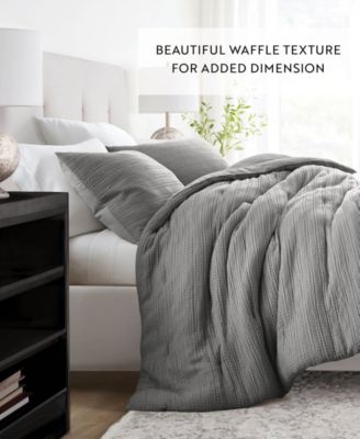 Waffle Textured 3-Piece Comforter Set, Full/Queen