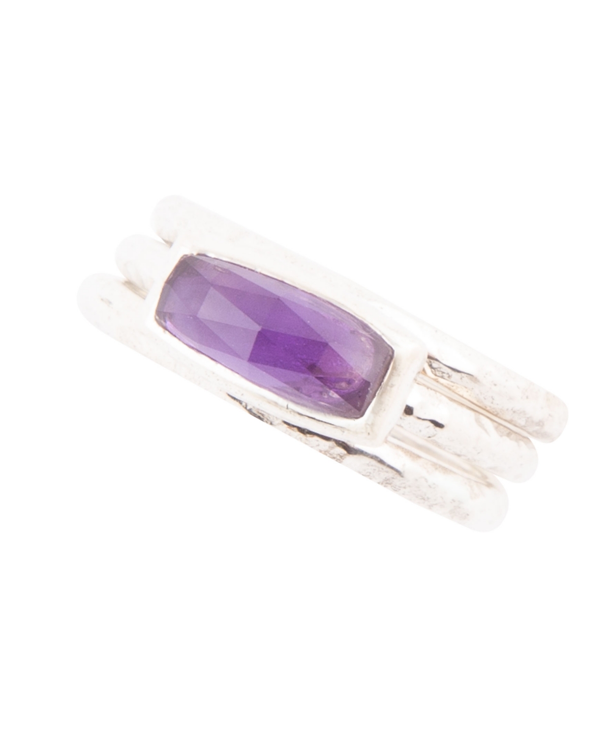 Stack Genuine Purple Amethyst Rectangle Sterling Silver Ring - Genuine purple amethyst