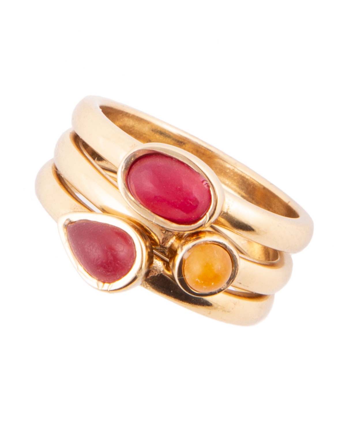Stackable Genuine Yellow and Red Agate Ring Set - Genuine red and yellow agate
