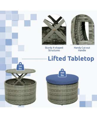 Patio Rattan Daybed Outdoor Sectional Seating with Side Table & Retractable Canopy