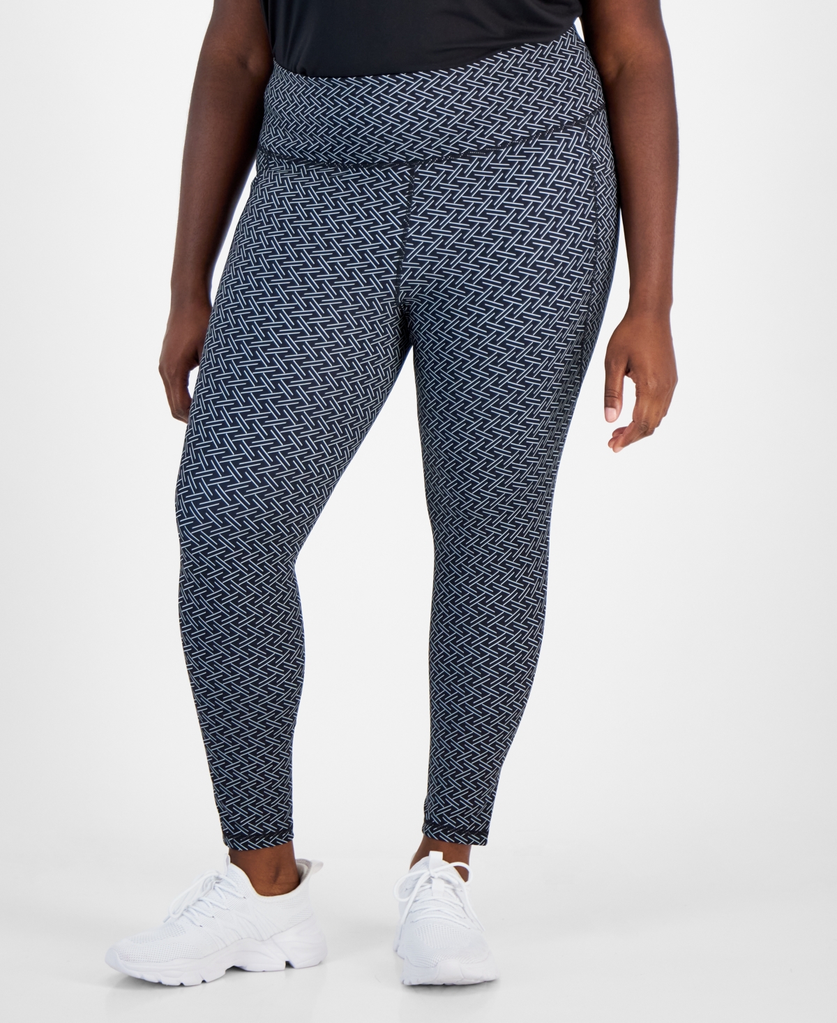 Id Ideology Plus Size Compression Zig Zag Geometric-Print Leggings, Created for Macy's
