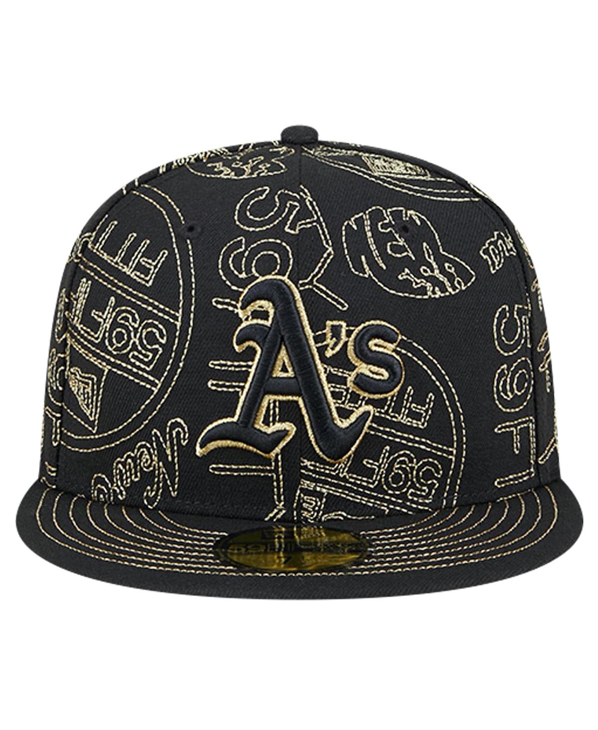 New Era Men'sOakland Athletics 59FIFTY Day Allover Fitted Hat - Black