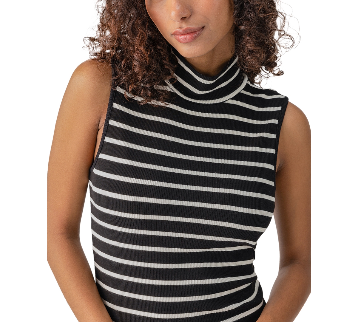 Sanctuary Women's Essential Sleeveless Mock-Neck Top -Chalk Stripe