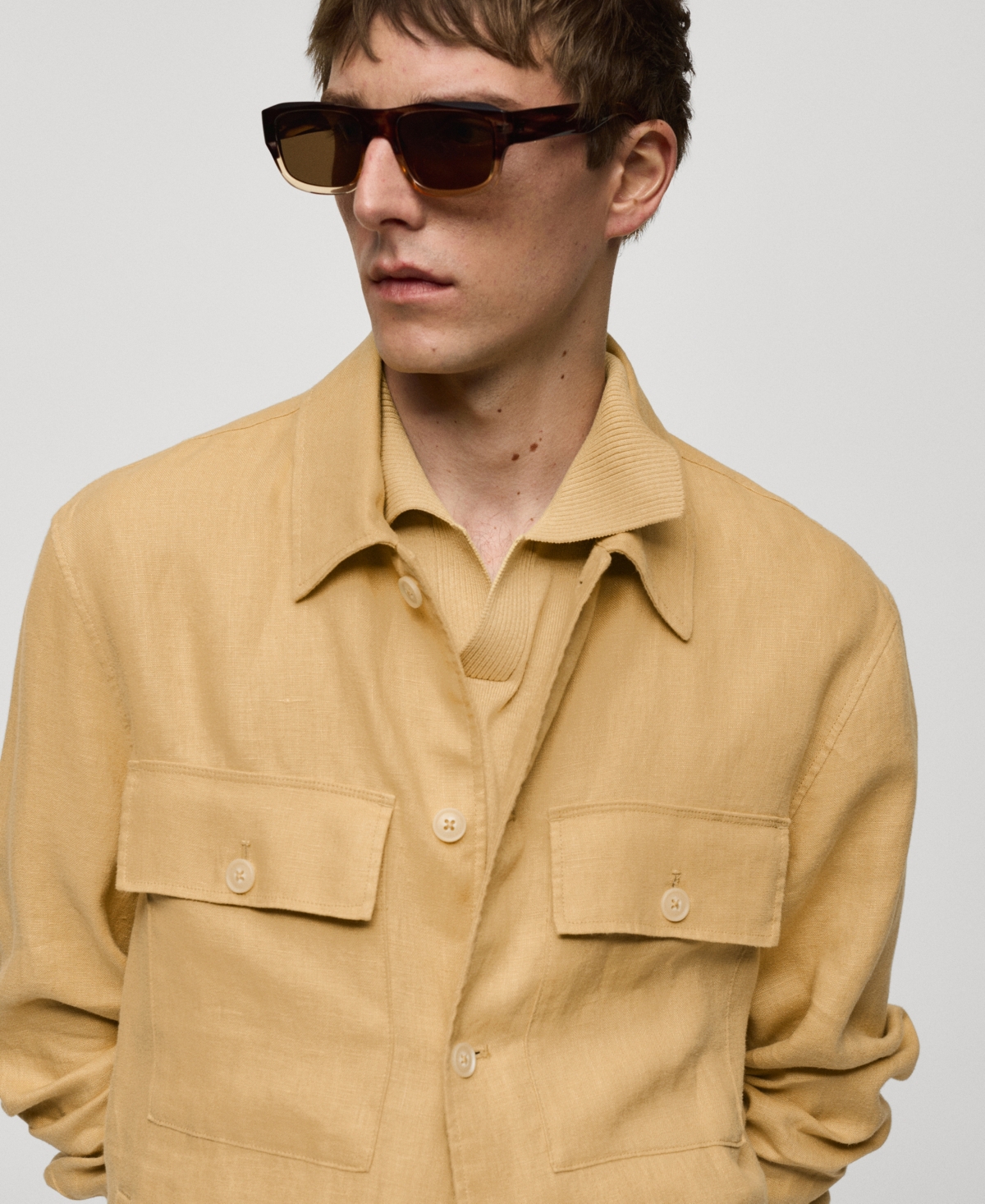Mango Men's Linen Pockets Detail Overshirt In Khaki