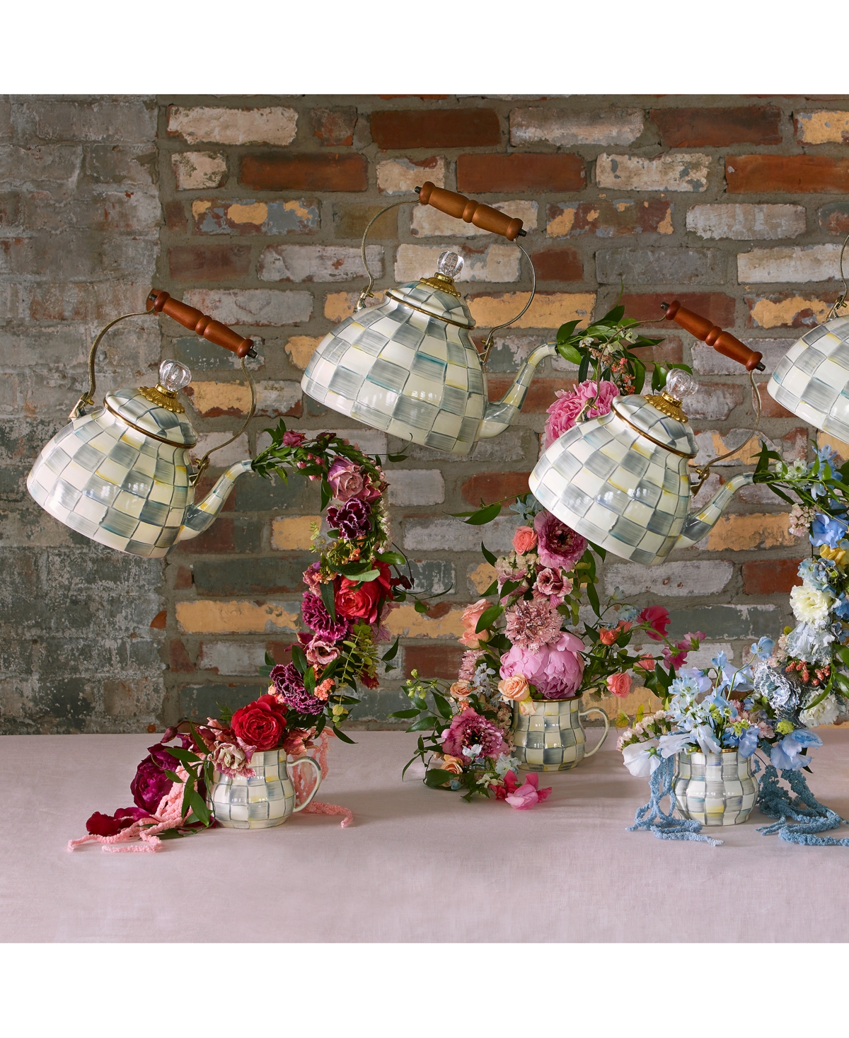 Mackenzie-childs Mackenzie Childs Sterling Check Enameled Steel 3-quart Tea Kettle In No Color