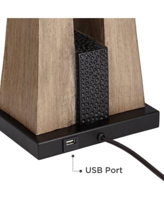 Mitchell Rustic Farmhouse Table Lamps 27" Tall Set of 2 Wood with USB Charging Port Oatmeal Tapered Rectangular Shade for Living Room