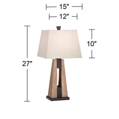 Mitchell Rustic Farmhouse Table Lamps 27" Tall Set of 2 Wood with USB Charging Port Oatmeal Tapered Rectangular Shade for Living Room