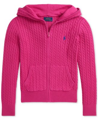 Polo Ralph Lauren Big Girls Mini-Cable Cotton Full-Zip Hoodie - Macy's