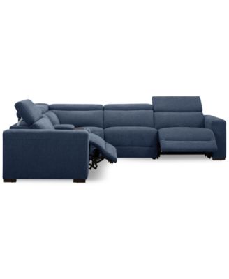 Nevio 5-Pc. Fabric Power Headrest L-Shape Sectional and Console with 2 Power Motion Chairs