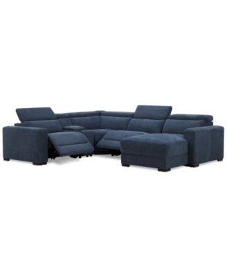Nevio 5-Pc. Fabric Power Headrest Sectional and Chaise with 2 Power Motion Chairs