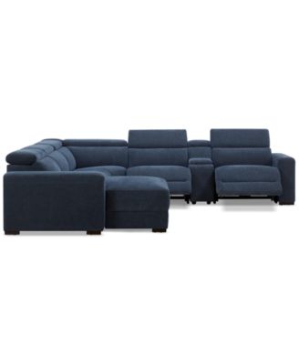 Nevio 6-Pc. Fabric Power Headrest Sectional with Chaise & Console and 2 Power Motion Chairs