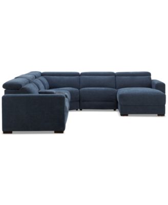 Nevio 6-Pc. Fabric Power Headrest Sectional with Chaise & Console and 2 Power Motion Chairs