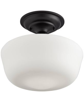 Floating Rustic Farmhouse Ceiling Light Semi Flush-Mount Fixture 12 1/4" Wide Black Opal White Glass Shade for Bedroom Kitchen Living Room Hallway Dining Bathroom Schoolhouse