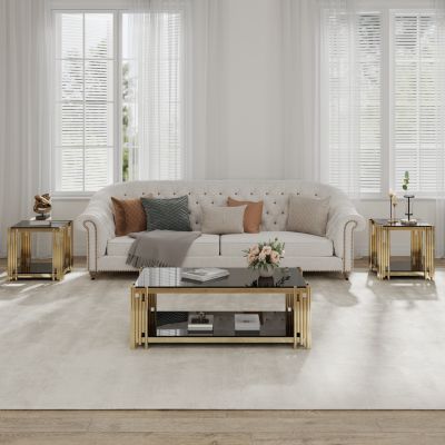 Mirrored Glass End Table with Gold Frame, 20