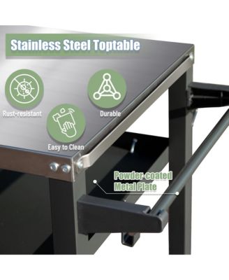 Streamdale Rust-Proof Outdoor Grill Table with Extra Tool Hooks and Wheels