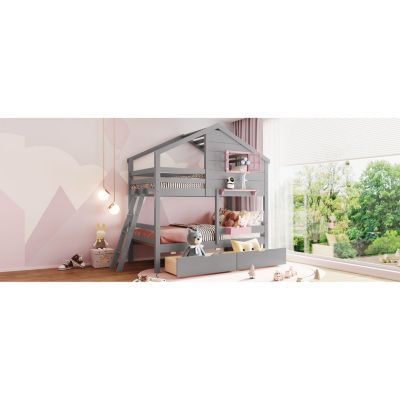 Streamdale Twin Bunk Bed with Drawers, Storage, and Playhouse
