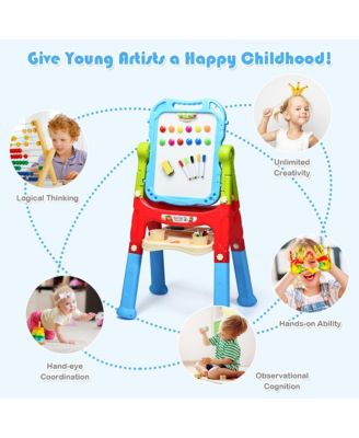 Height Adjustable Kids Art Easel Magnetic Double Sided Board w/ Accessories