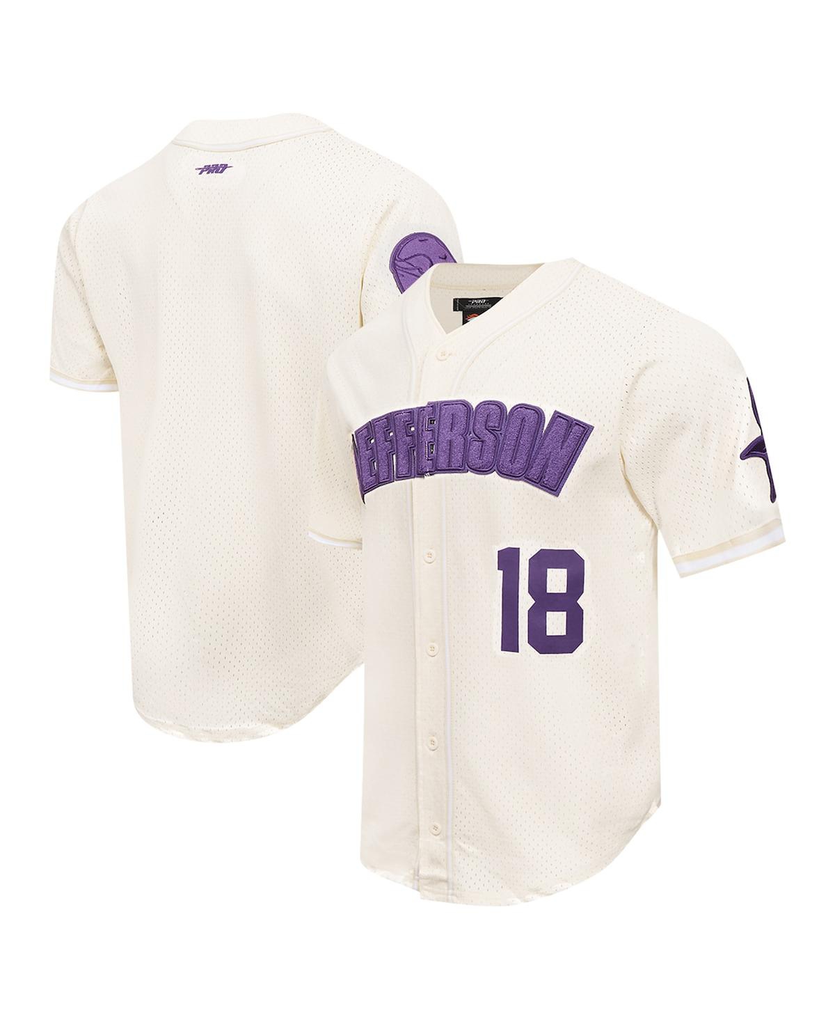 Men's Justin Jefferson Cream Minnesota Vikings Name Number Triple Tonal Button-Up Baseball Jersey - Cream