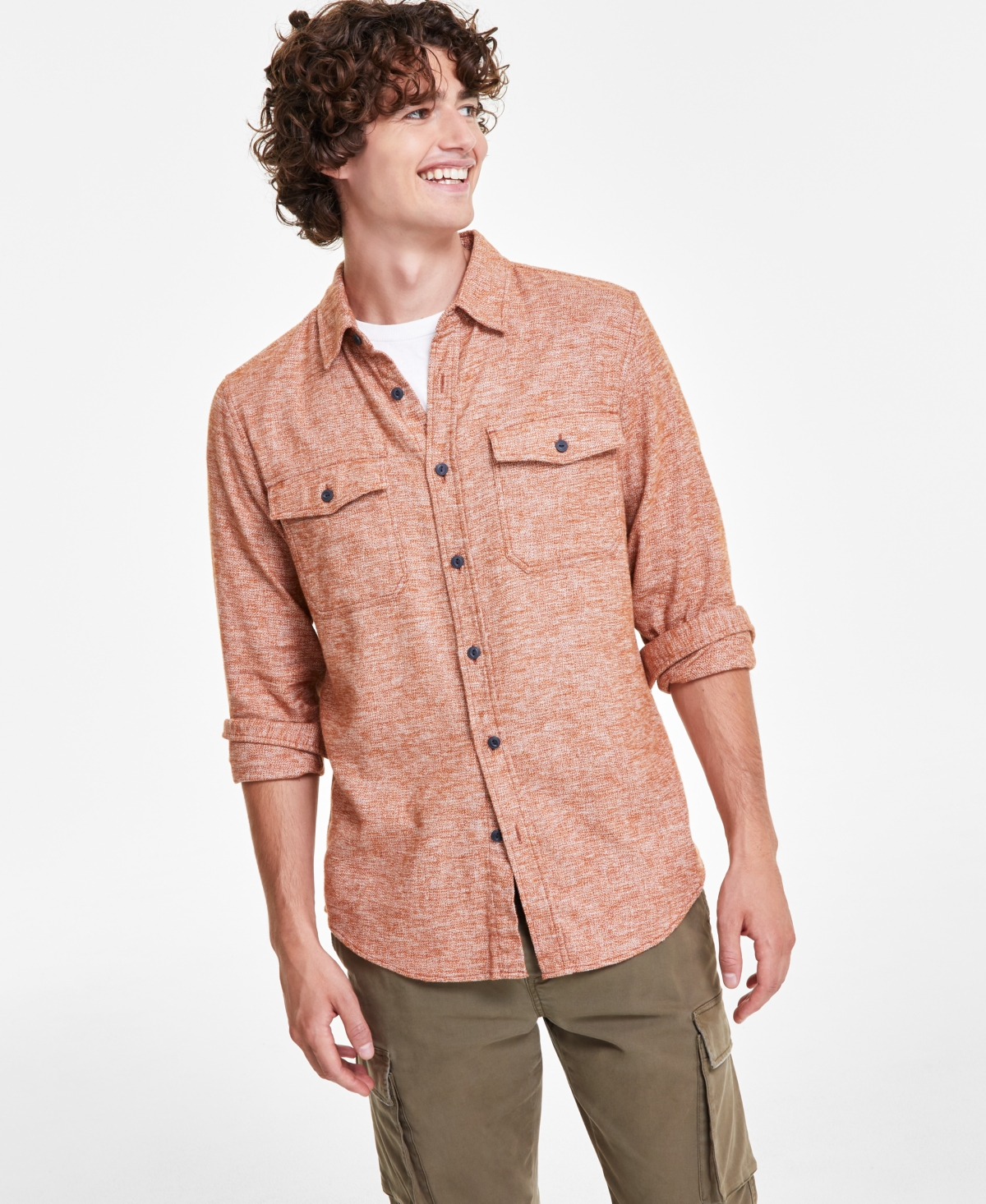 Sun + Stone Men's Alfred Long Sleeve Button-front Flannel Shirt, Created For Macy's In Caramel Cafe