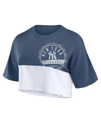 Women's Navy/White New York Yankees Color Split Boxy Cropped T-Shirt