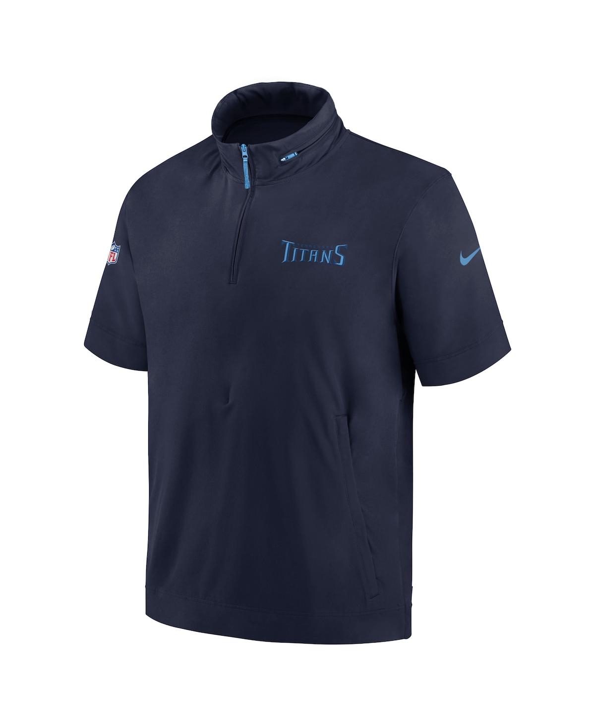 Nike Men'sTennessee Titans 2024 Sideline Coach Short Sleeve Half-Zip Hoodie Jacket - Navy, Blue