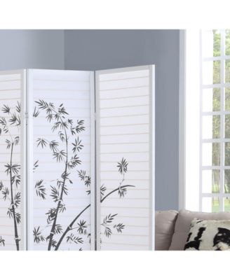Bamboo Print 4-Panel Framed Room Screen/Divider, White