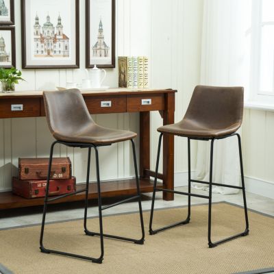 Vintage PU Leather Barstools, Set of 2, Antique Brown