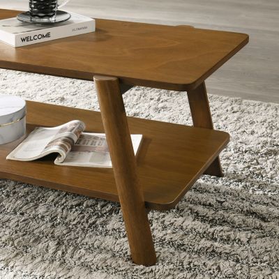 Mid-Century Modern Wood Shelf Coffee Table, Walnut Finish