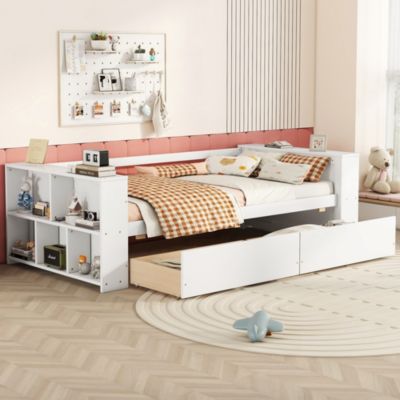 Streamdale Twin Size Daybed with Shelves and Drawers, White