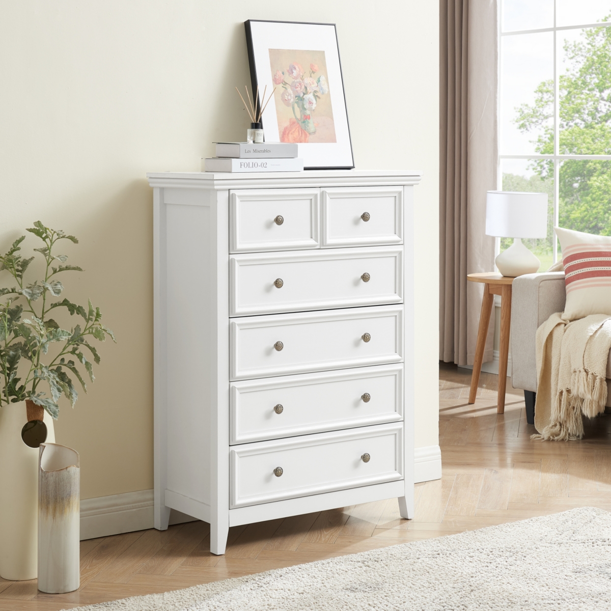 Streamdale Furniture Modern Wooden Dresser with 6 Spacious Drawers and Metal Handles