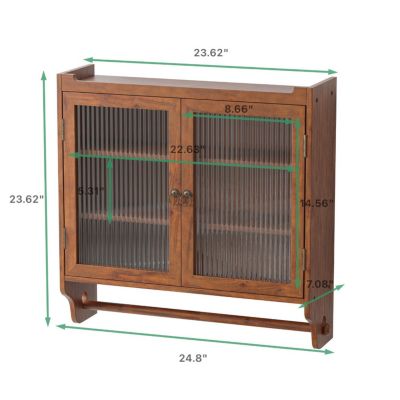 Streamdale Vintage Brown Wall Cabinet with Fluted Glass Doors | Assembly Required