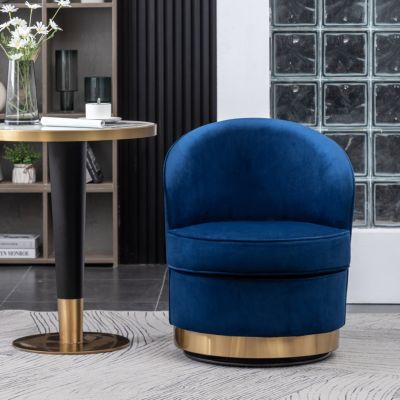 Contemporary Velvet Swivel Chair, Blue