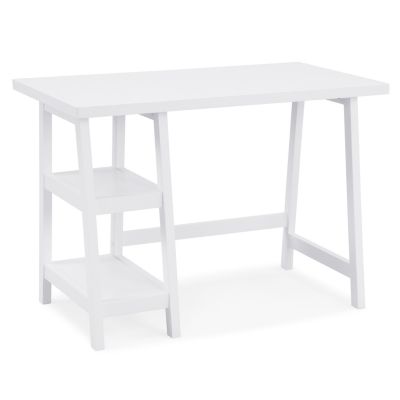 Contemporary Wood Writing Desk with Storage, White