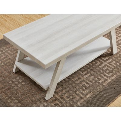 Contemporary Wood Shelf Coffee Table Set in White Finish