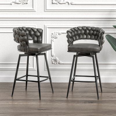 Premium Swivel Bar Stools with Woven Backrest