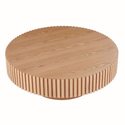 Streamdale Modern Round Wood Coffee Table with Handcrafted Relief (31.49)