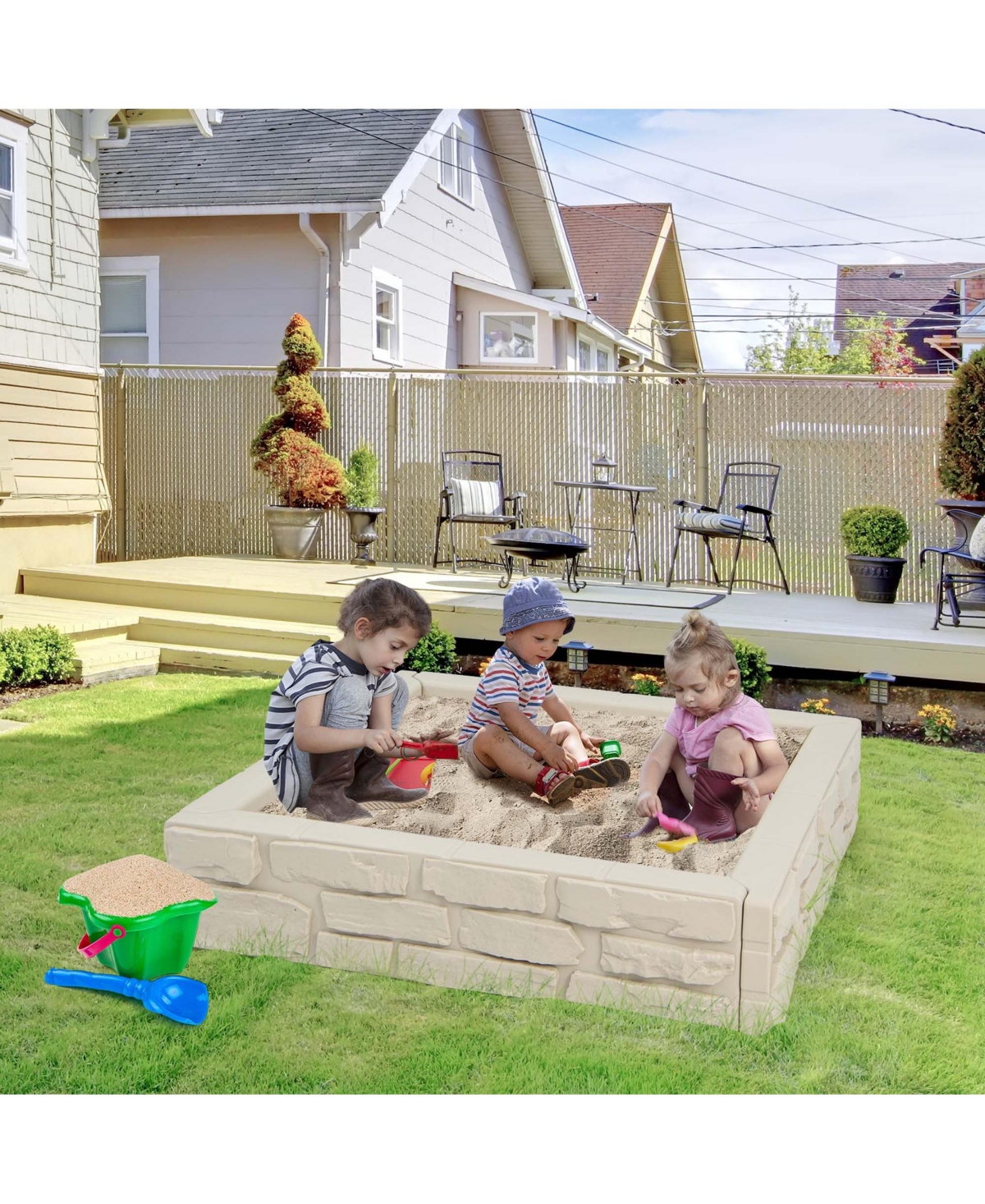 Costway Kids Sandbox with Cover Bottom Liner Backyard Beach Hdpe Sandpit for Outdoor Play