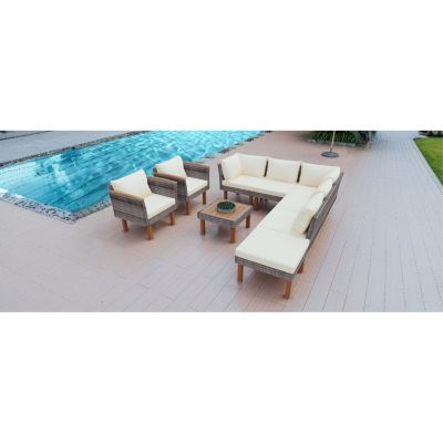 Streamdale 9-Piece Patio Furniture Set with PE Wicker and Acacia Wood