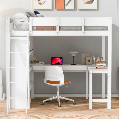 Full Size Loft Bed with Desk and Shelf