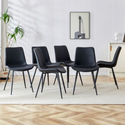 Black Leatherback Dining Chairs with Curved Cushions (Set of 6)