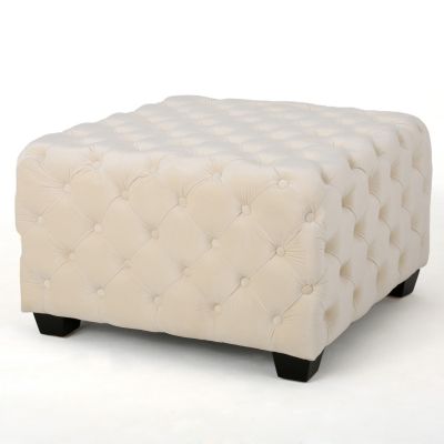 Streamdale Modern Glam Velvet Ottoman with Button-Tufted Diamond Stitch