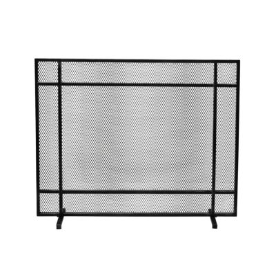 Markus Modern Single Panel Black Brushed Silver Iron Firescreen