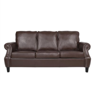 Streamdale Contemporary Faux Leather Upholstered Sofa with Nailhead Accents