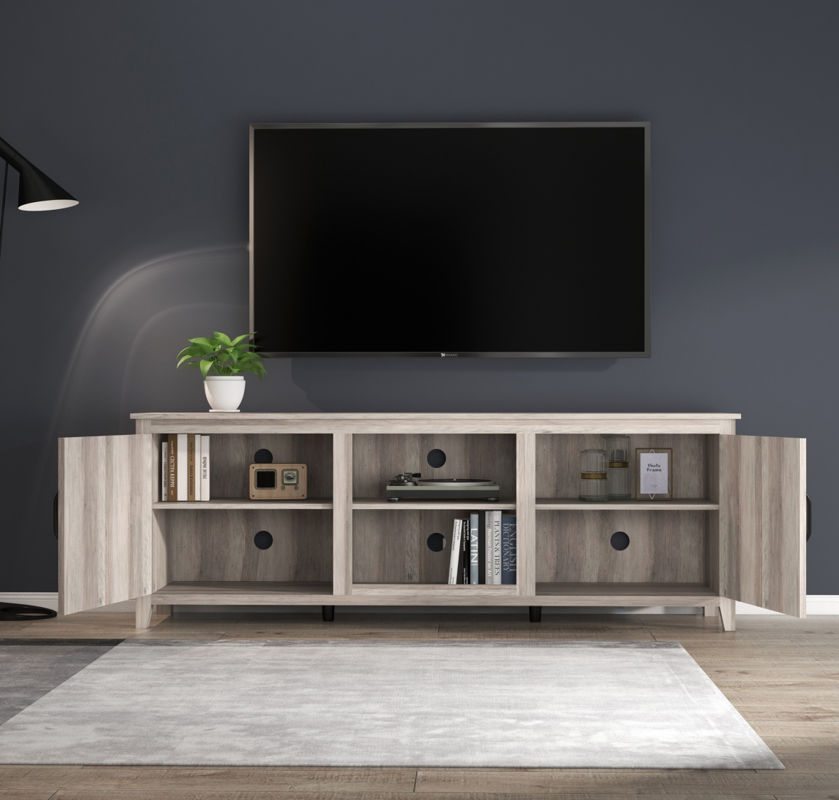 Streamdale Furniture Tv Stand Storage Media Console Entertainment Center With Two Doors,Walnut - Grey