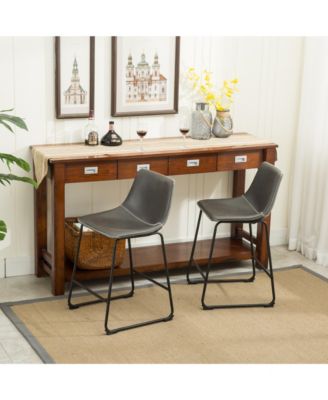  Vintage PU Leather Counter Height Stools, Set of 2, Antique Grey
