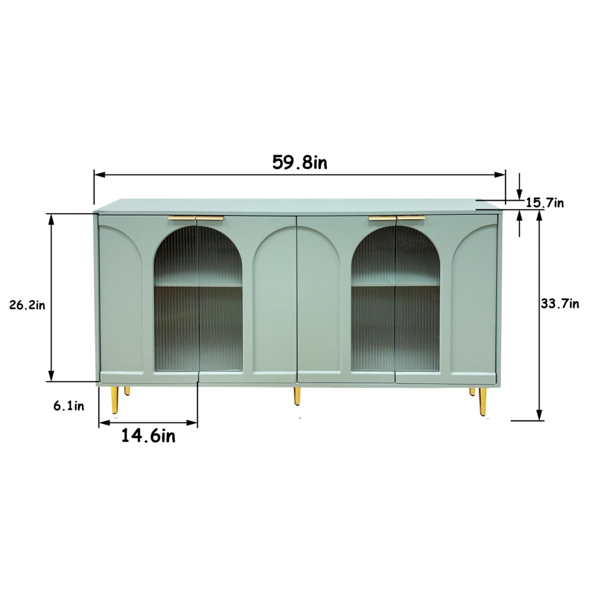 Streamdale Furniture Mint Green Accent Cabinet 4 Glass Doors, Adjustable Storage