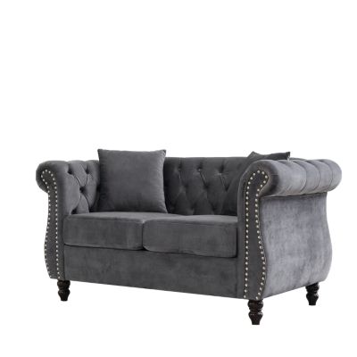 Chesterfield Velvet 2-Seater with Nailhead Accents