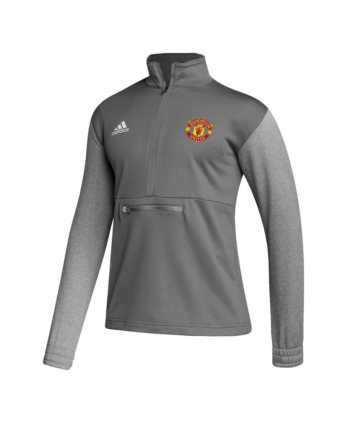 Adidas Men'sManchester United Crest Long Sleeve Half-Zip Top - Gray