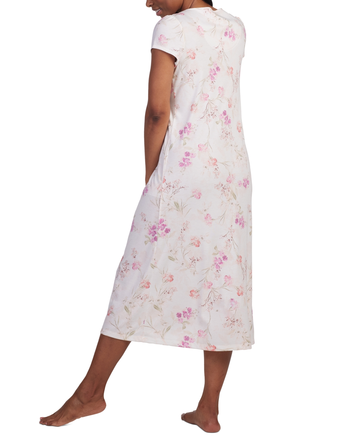 Miss Elaine Women's Floral Cap-Sleeve Lace-Trim Nightgown