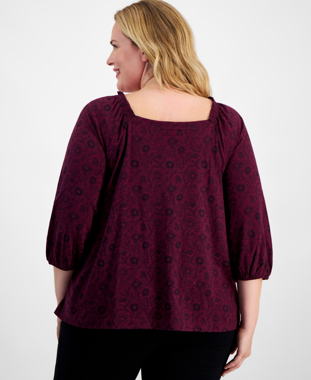 Style & Co Plus Size Millies Square-Neck 3/4-Sleeve Top, Created for Macy's